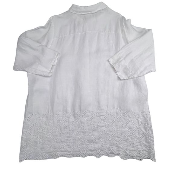 Lands End Blouse Womens 24 White Linen Boho Relaxed Eyelet Lace Scalloped Tunic - Picture 6 of 9